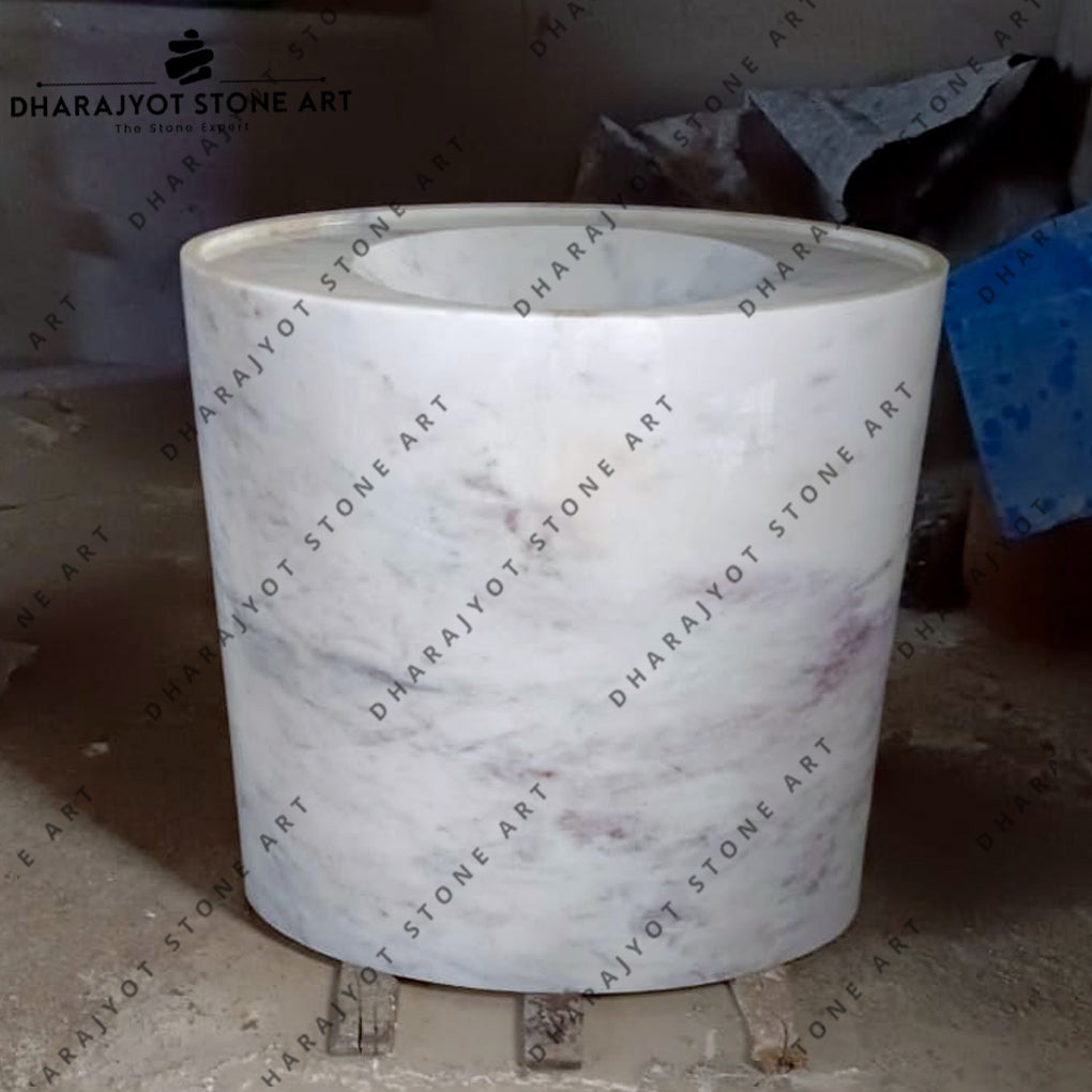 Natural White Marble Pedestal Basin