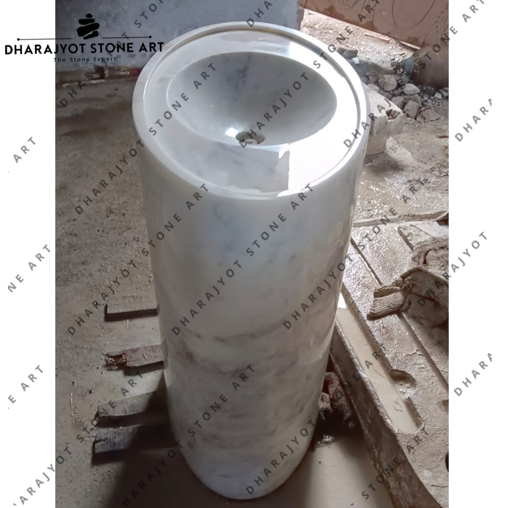 Natural White Marble Pedestal Basin