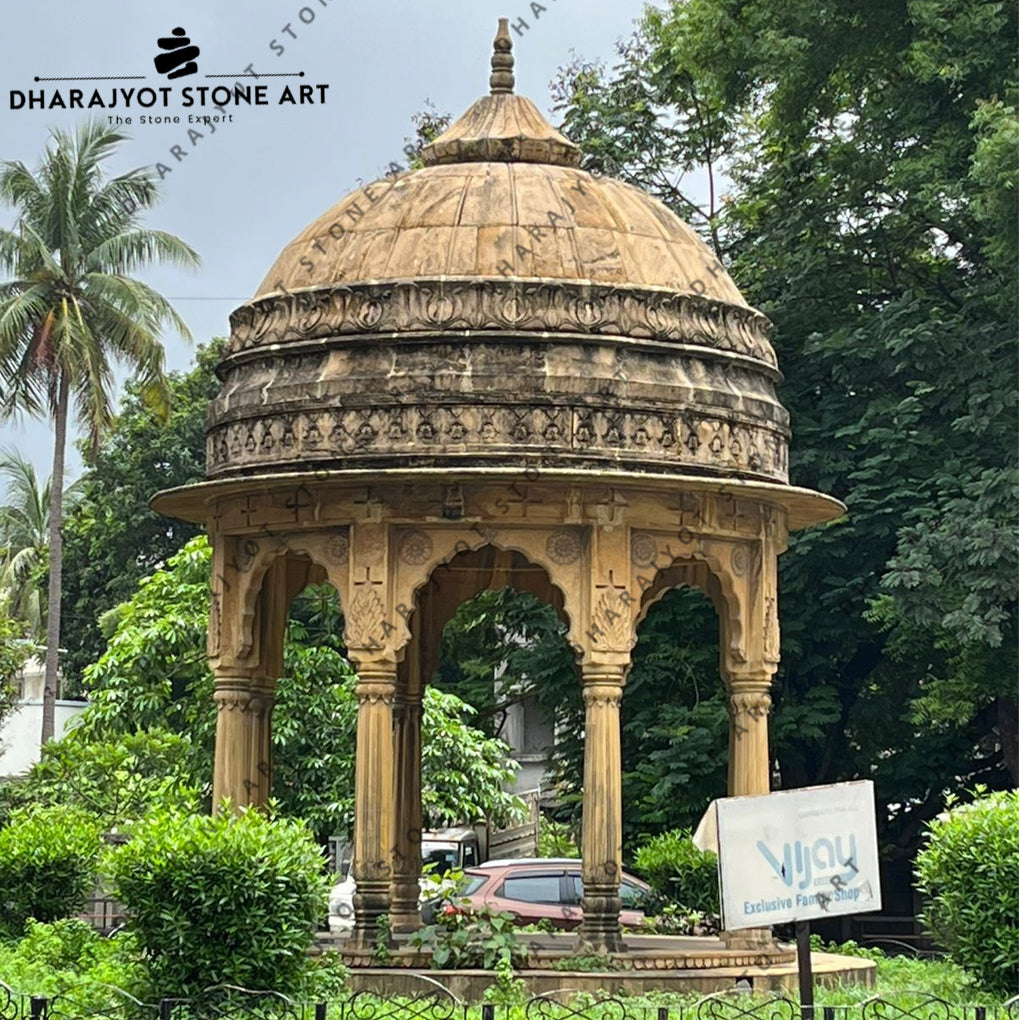 Teak Sandstone Outdoor Hexagon Gazebo