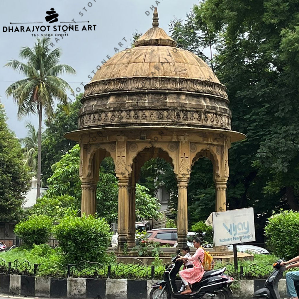 Teak Sandstone Outdoor Hexagon Gazebo