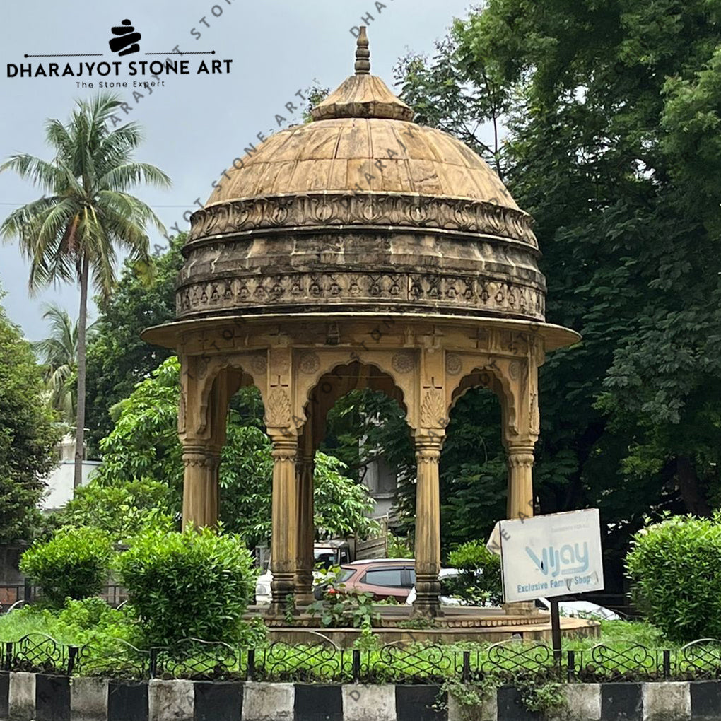 Teak Sandstone Outdoor Hexagon Gazebo