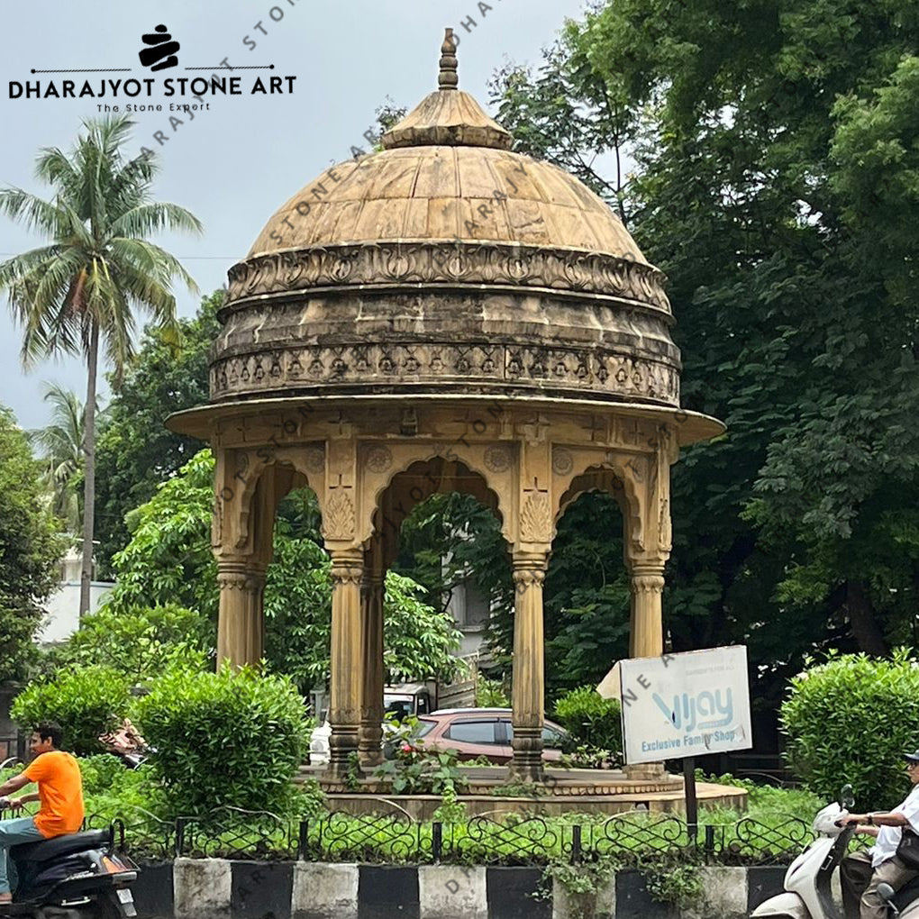 Teak Sandstone Outdoor Hexagon Gazebo