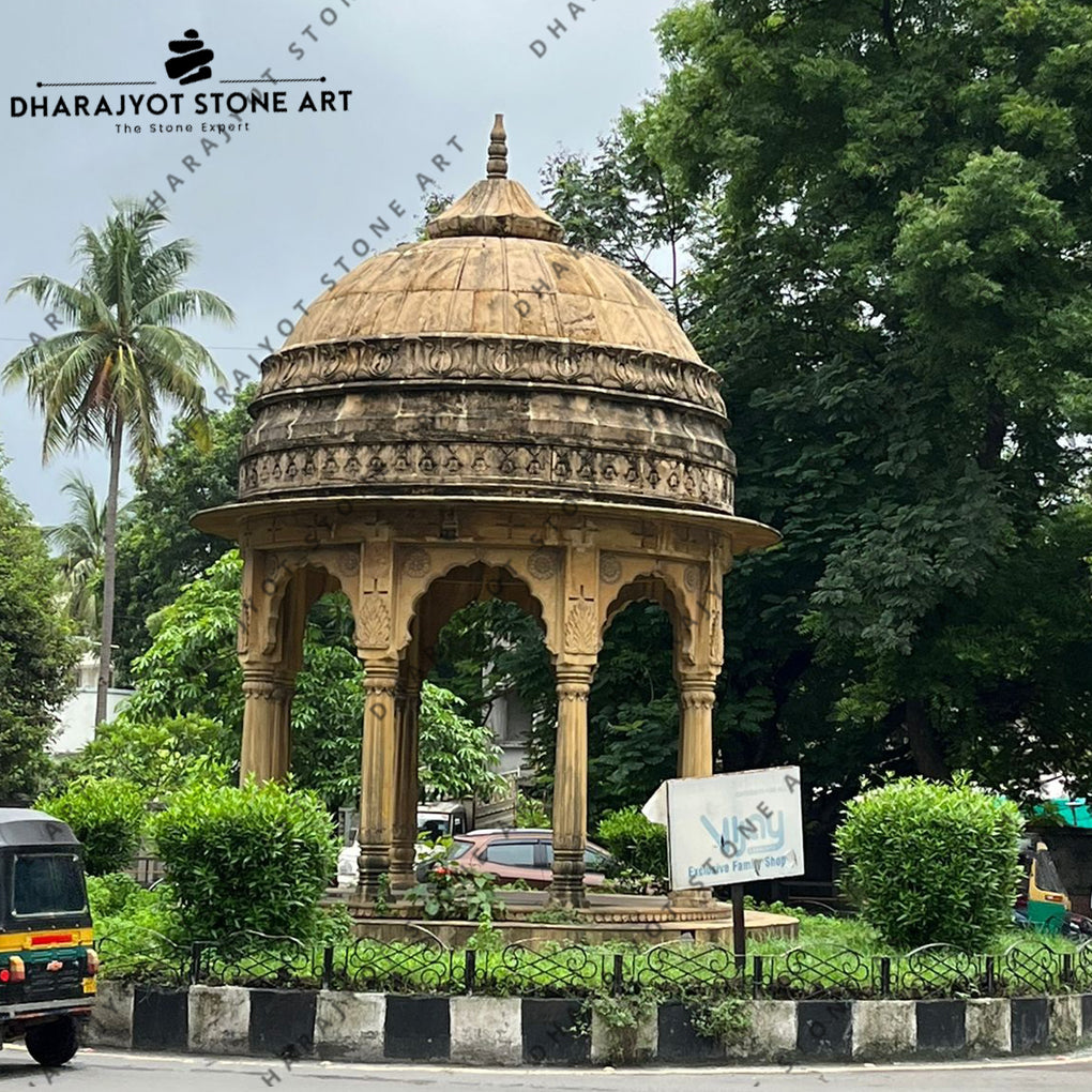 Teak Sandstone Outdoor Hexagon Gazebo