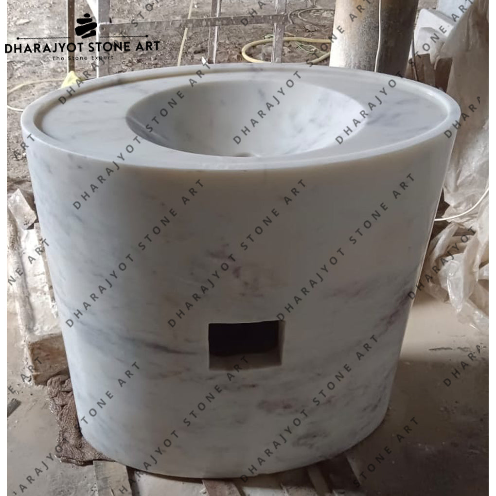 Natural White Marble Pedestal Basin