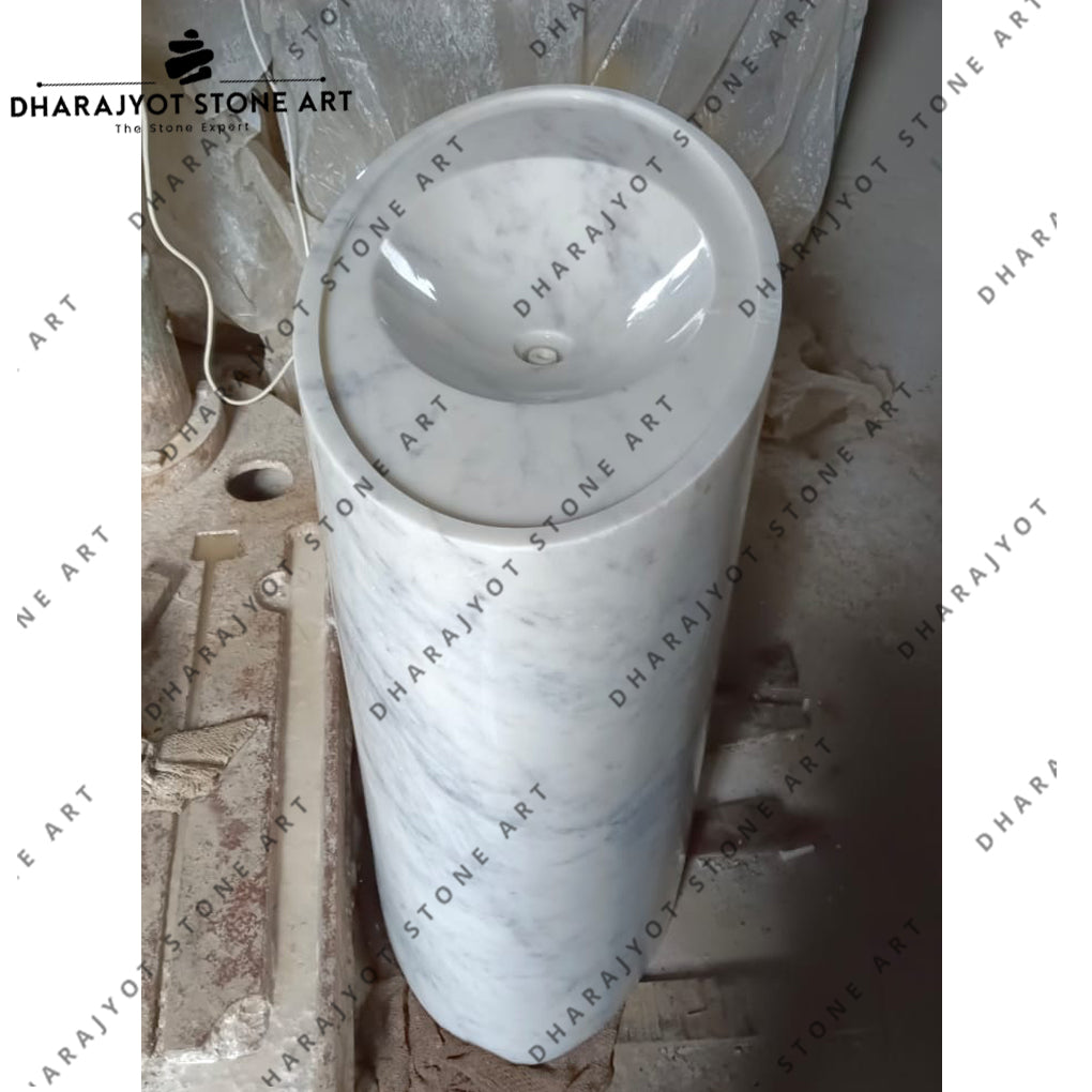 Natural White Marble Pedestal Basin