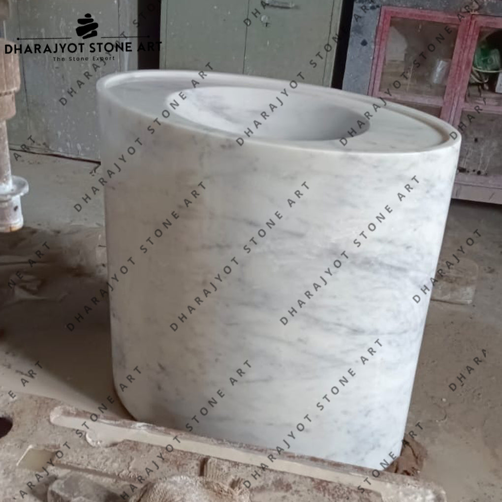 Natural White Marble Pedestal Basin