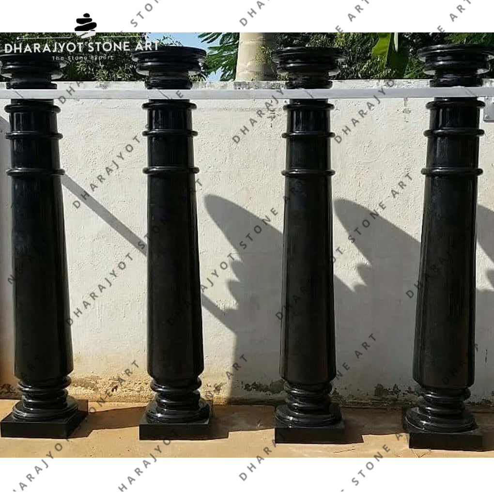 Elegant Polished Black Stone Railings Baluster