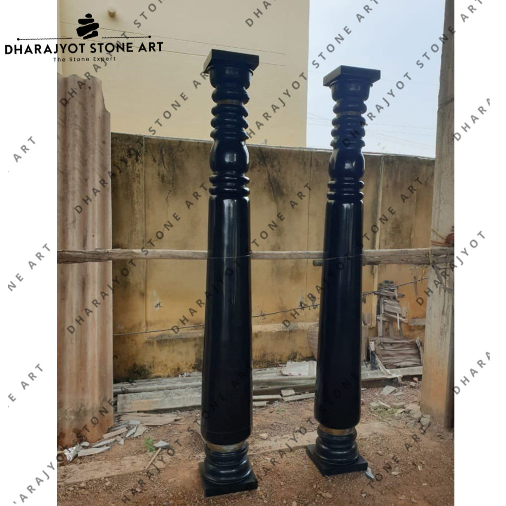 Elegant Handcrafted Polished Black Natural Stone Balustrade