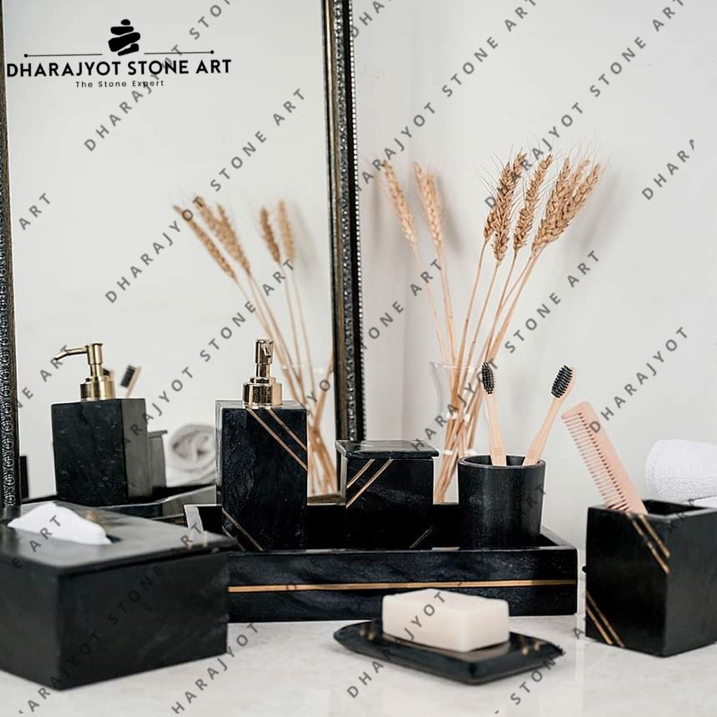 Black Marble Natural Stone Modern Luxury Bathroom Accessories Set