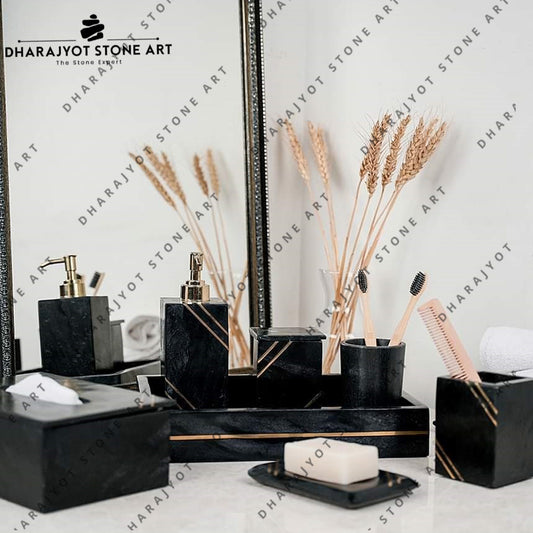 Black Marble Natural Stone Modern Luxury Bathroom Accessories Set