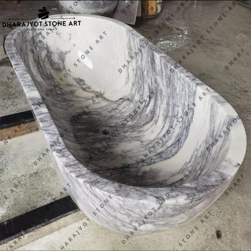 Designer Freestanding Grey Veined Marble Bathtub