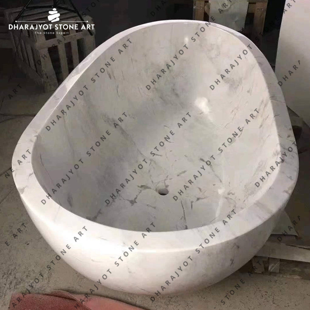 European Style Freestanding Solid Carrara White Marble Natural Stone Bathtub