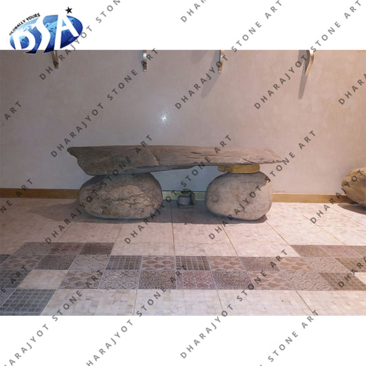 Antique Rock Stone Without Backrest Bench