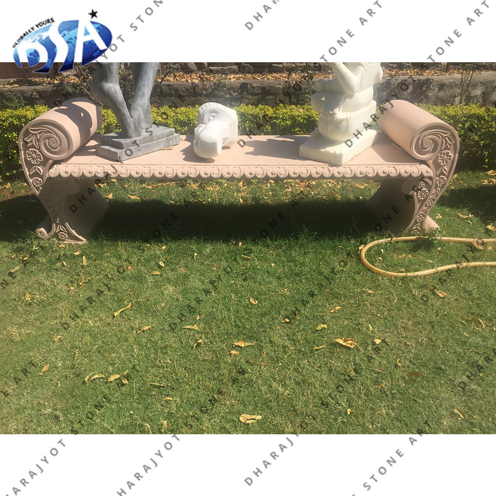 Luxurious Outdoor Beige Stone Bench