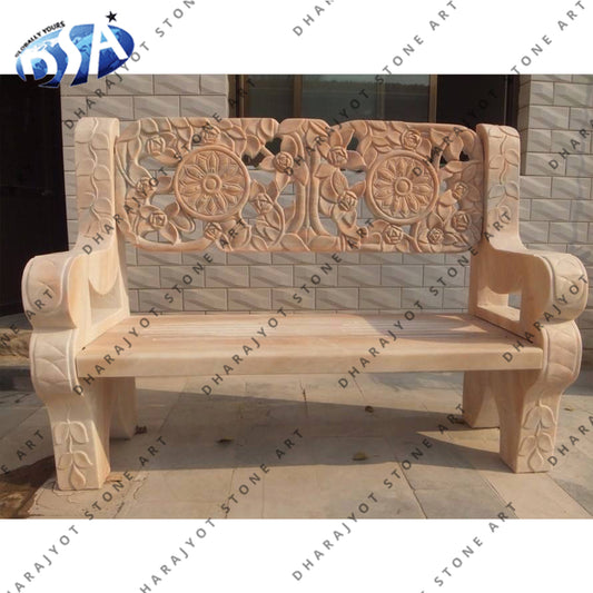 Pink Marble Hand Carved Bench