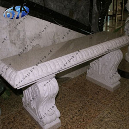 White Marble Custom-Carved Bench