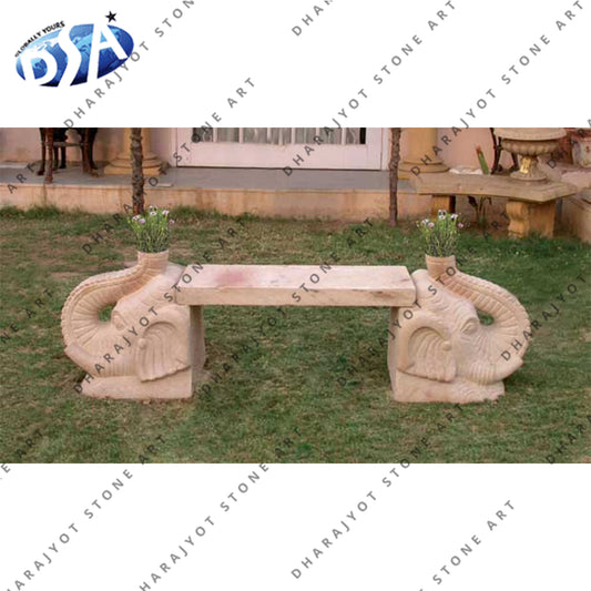 Natural Marble Lion Head Hand Carved Bench