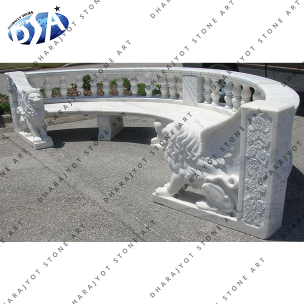 Modern Large Outdoor Natural White Marble Park Long Benches