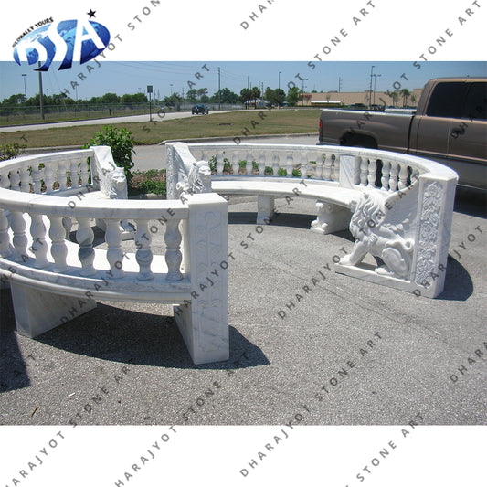 Modern Large Outdoor Natural White Marble Park Long Benches