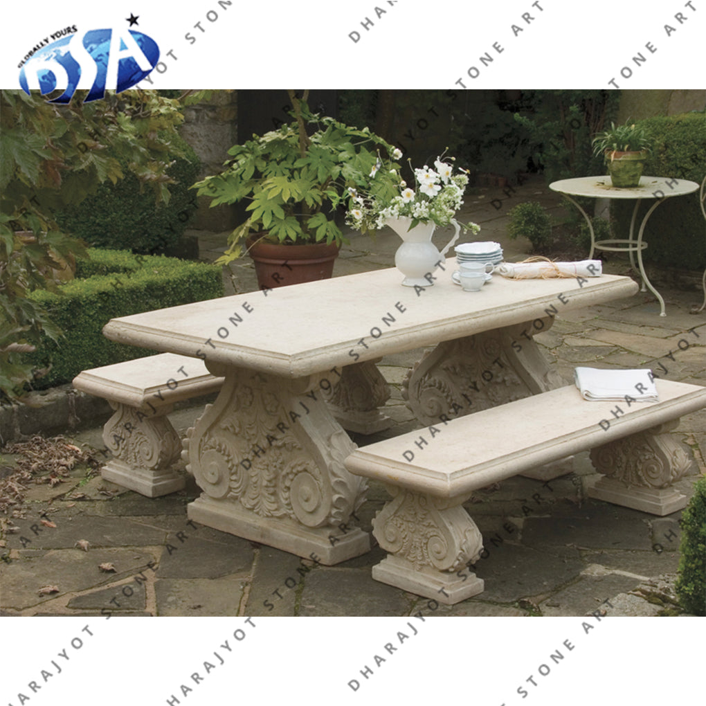 Modern White Marble Carving Garden Bench