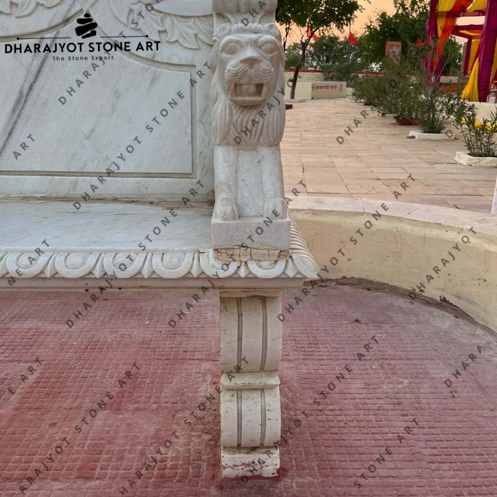 White Marble Lion Head Curved Bench