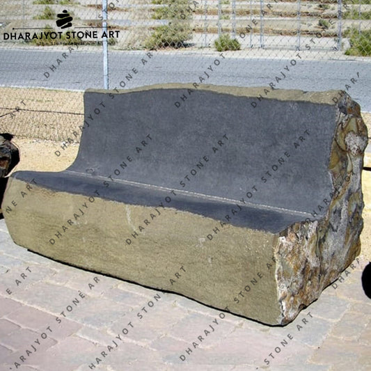 Outdoor Natural Stone Boulder Basalt Black Heavy Long Bench