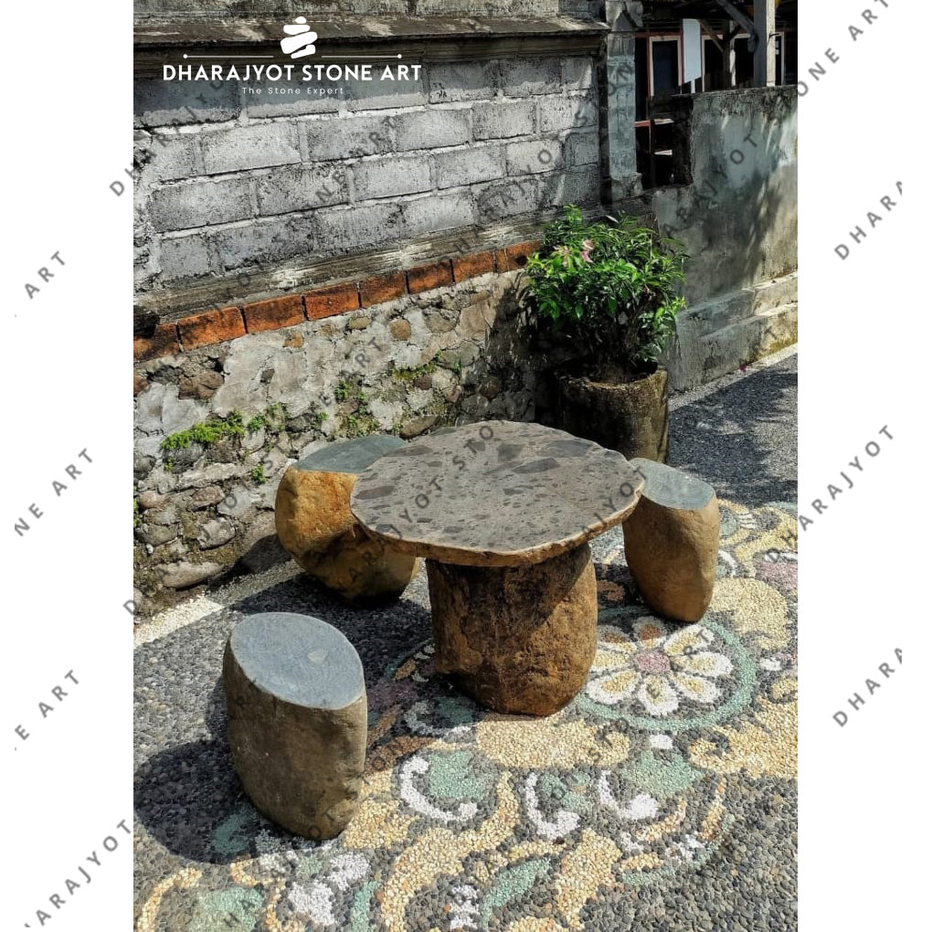 Natural Polished Handcrafted Stone Chairs with Table