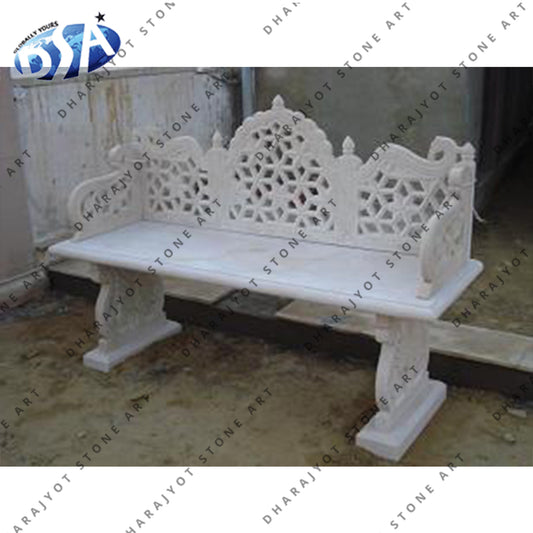 Hand Carved White Marble Bench