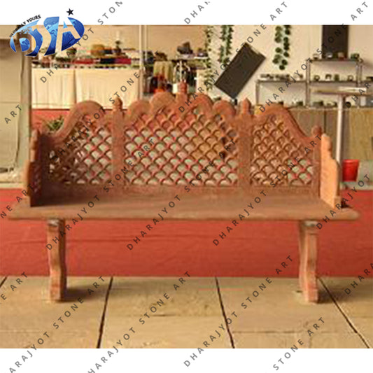 Red Stone Marble Jali Bench