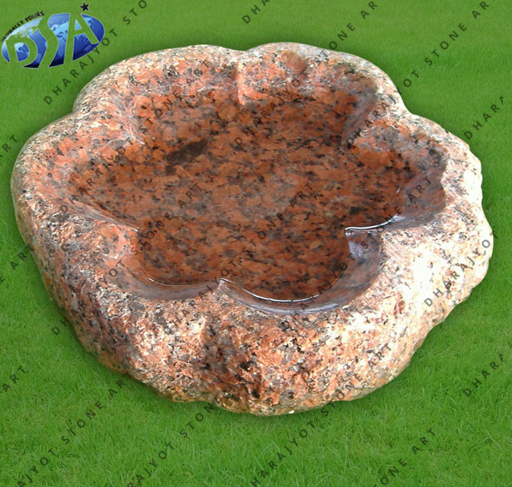 Red Bowl Marble Bird Bath