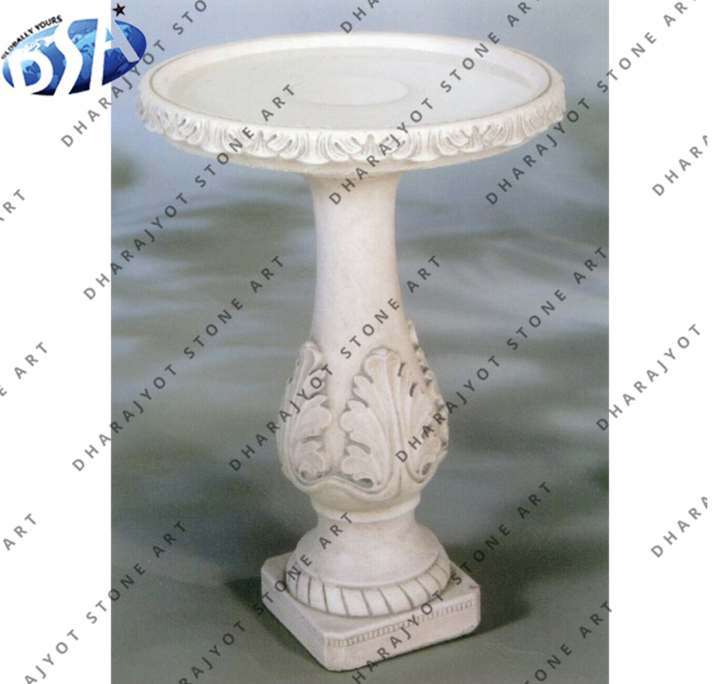 Outdoor Decoration White Marble Birdbath Bowl