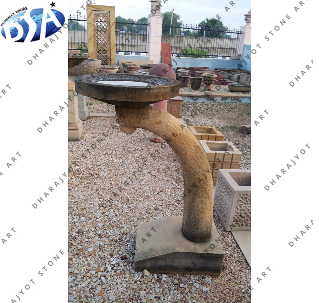 Yellow Pedestal Sandstone Birdbath