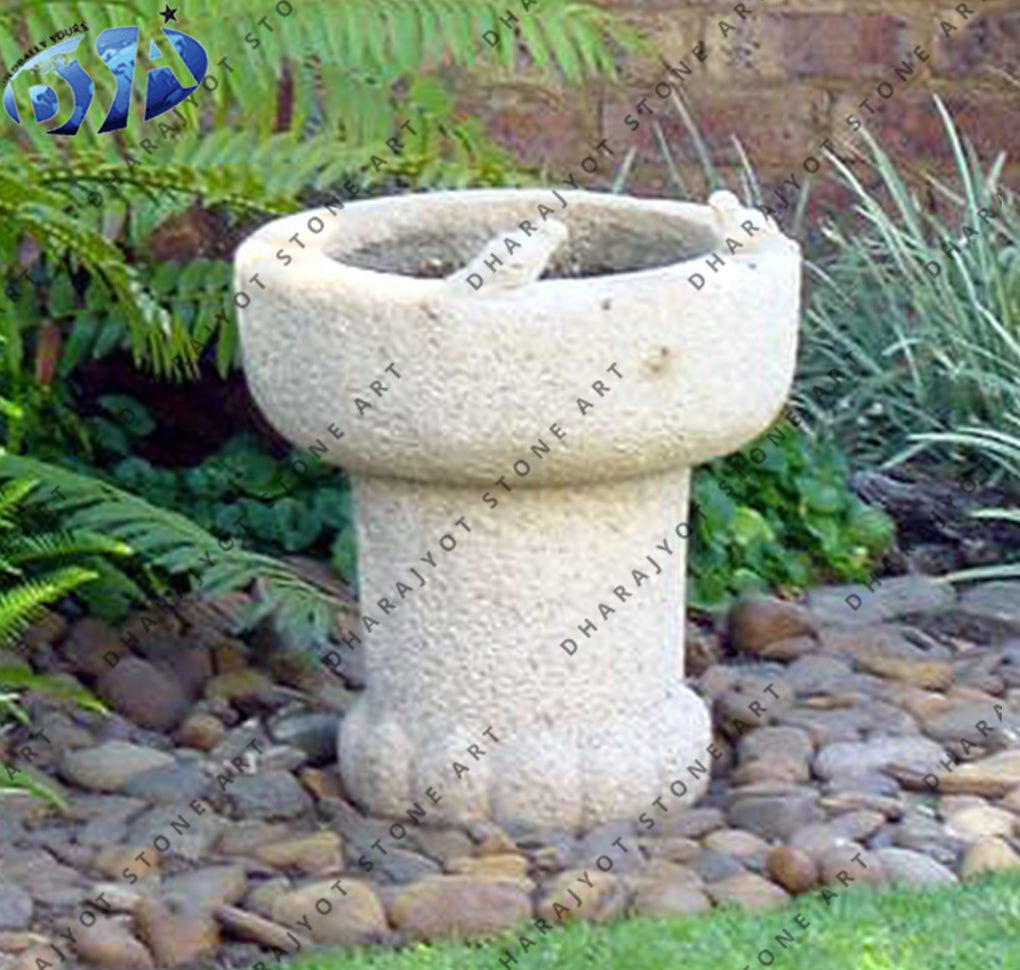 White Grey Stone Outdoor Birdbath