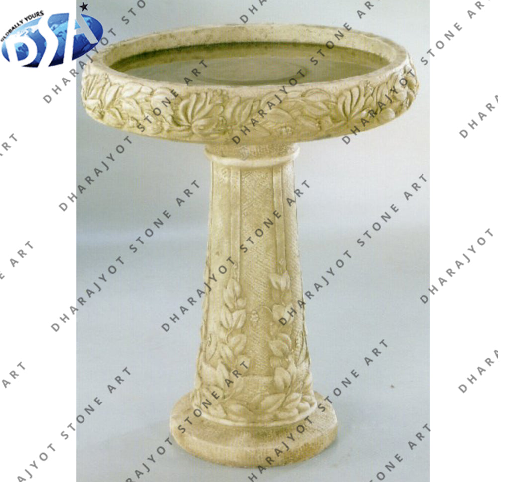 Natural Yellow Marble Hand Carved Birdbath