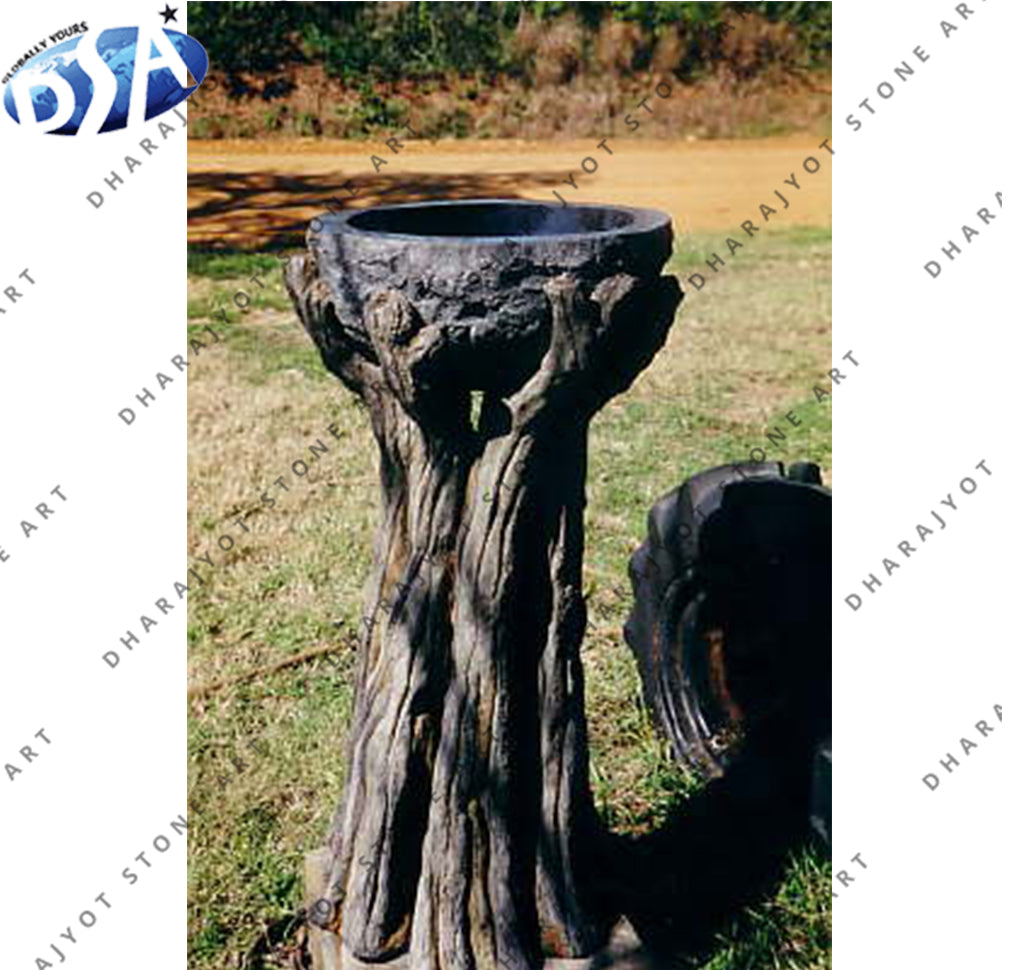 Hand Carved Black Marble Birdbath