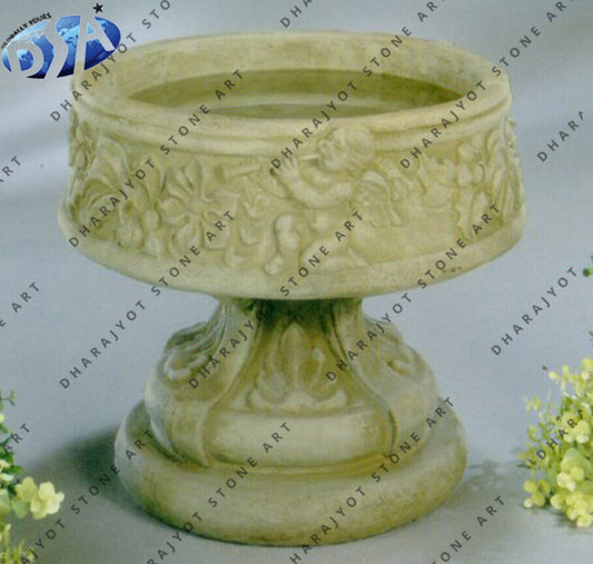 Roman Style Handmade Marble Flower Pot Birdbath