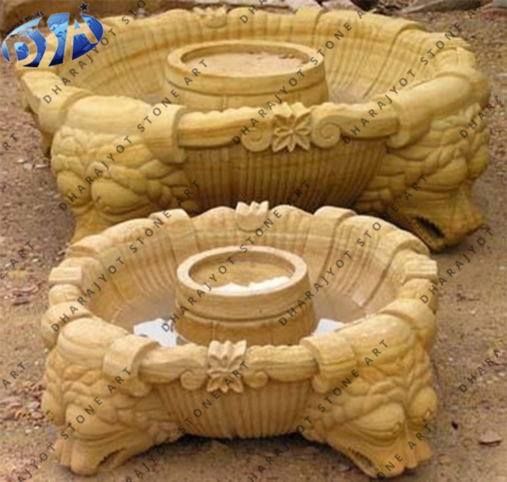 Hand Carved Sandstone Garden Birdbath