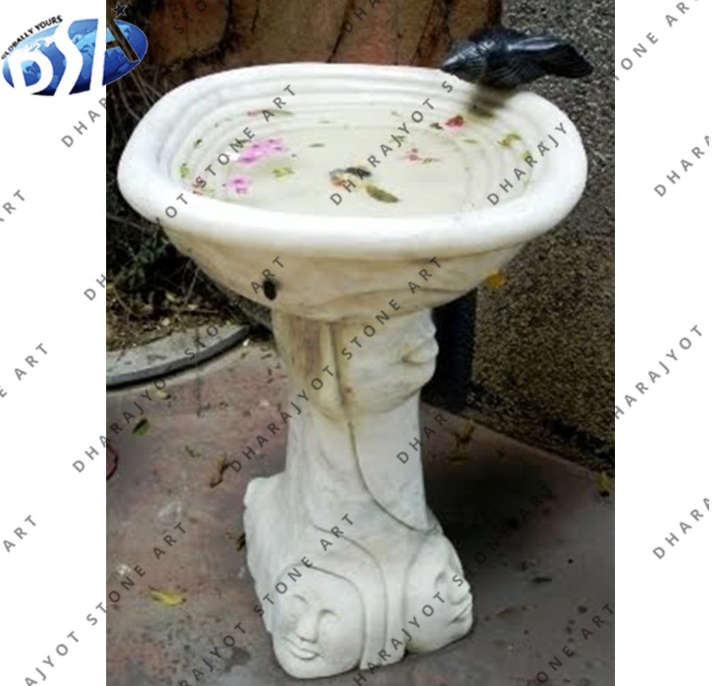 White Marble Pedestal Birdbath