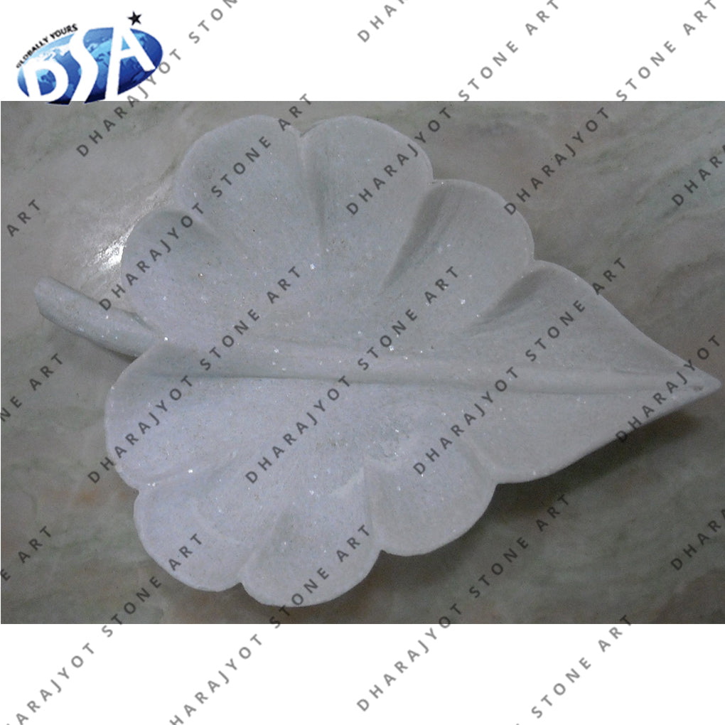 Antique Leaf Design Marble Serving Bowl Plate