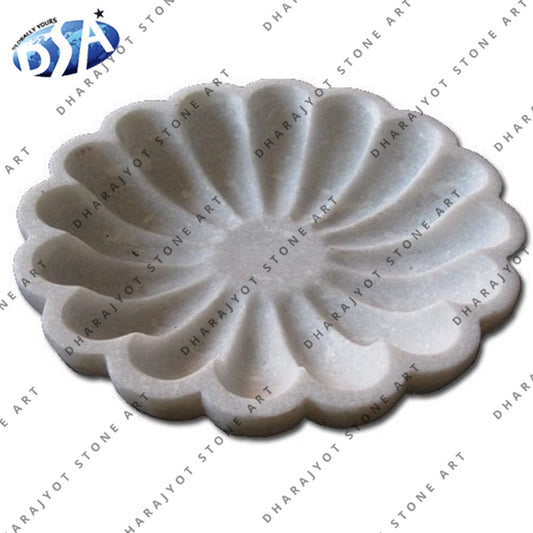 Pure White Makrana Marble Flower Shape Bowl Plate