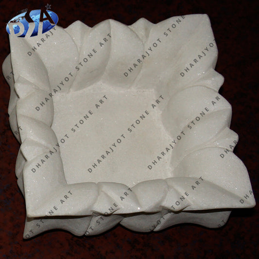 White Marble Hand Carved Tray