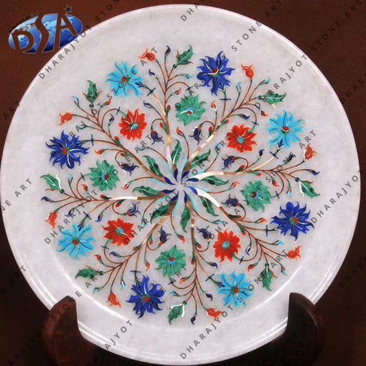 Floral Handmade White Marble Plate