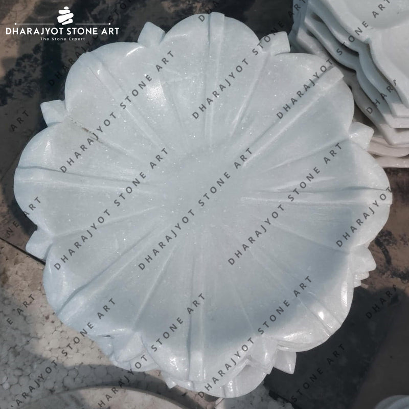 Exquisite White Flower Design Stone Bowl