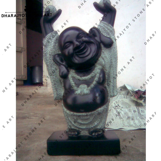 Black Marble Laughing Buddha Statue for Decor