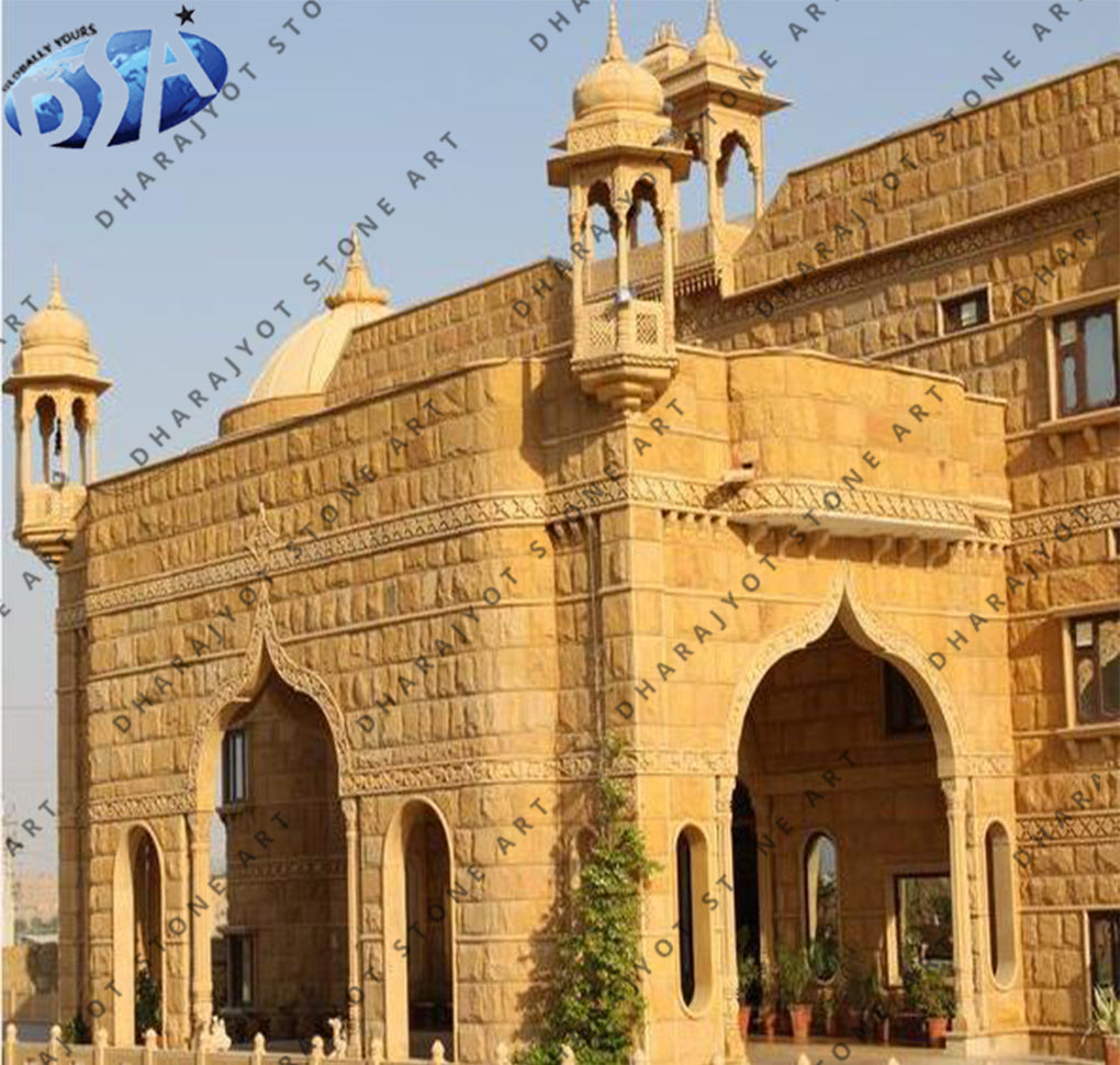 Yellow Sandstone Hand Carving Natural Stone Cladding Elevation
