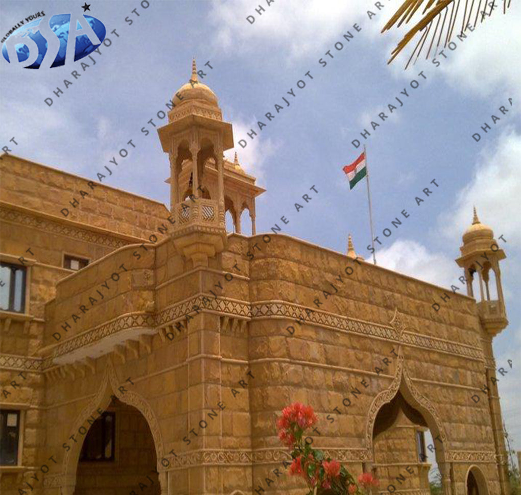 Yellow Sandstone Hand Carving Natural Stone Cladding Elevation
