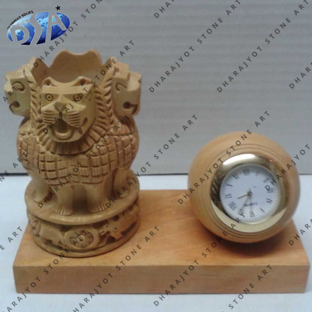 Table Decoration Brown Sandstone Ashok Stambh Clock