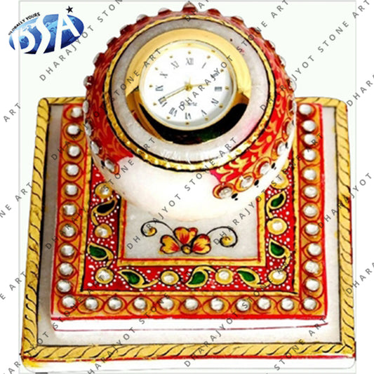 Rajasthani Hand Painted Marble Table Clock