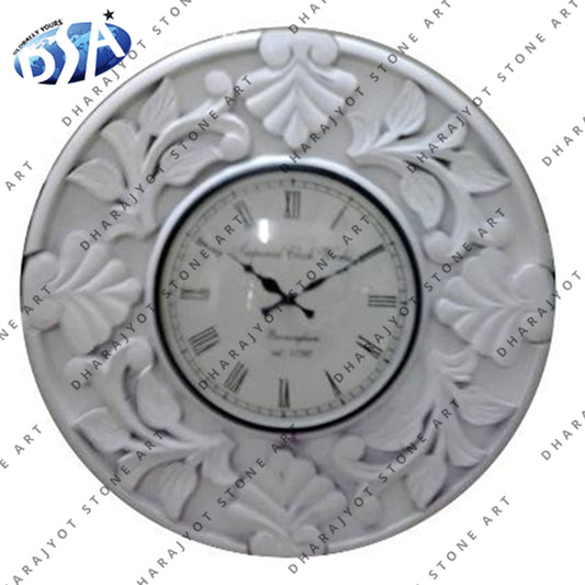 White Hand Carved Marble Clock