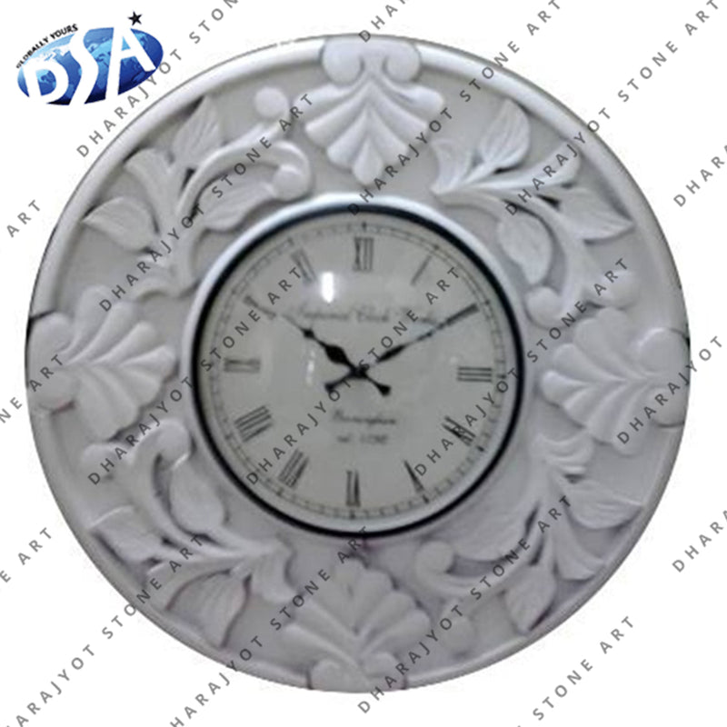 White Hand Carved Marble Clock
